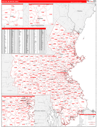 Boston-Cambridge-Newton Metro Area Wall Map Red Line Style 2024